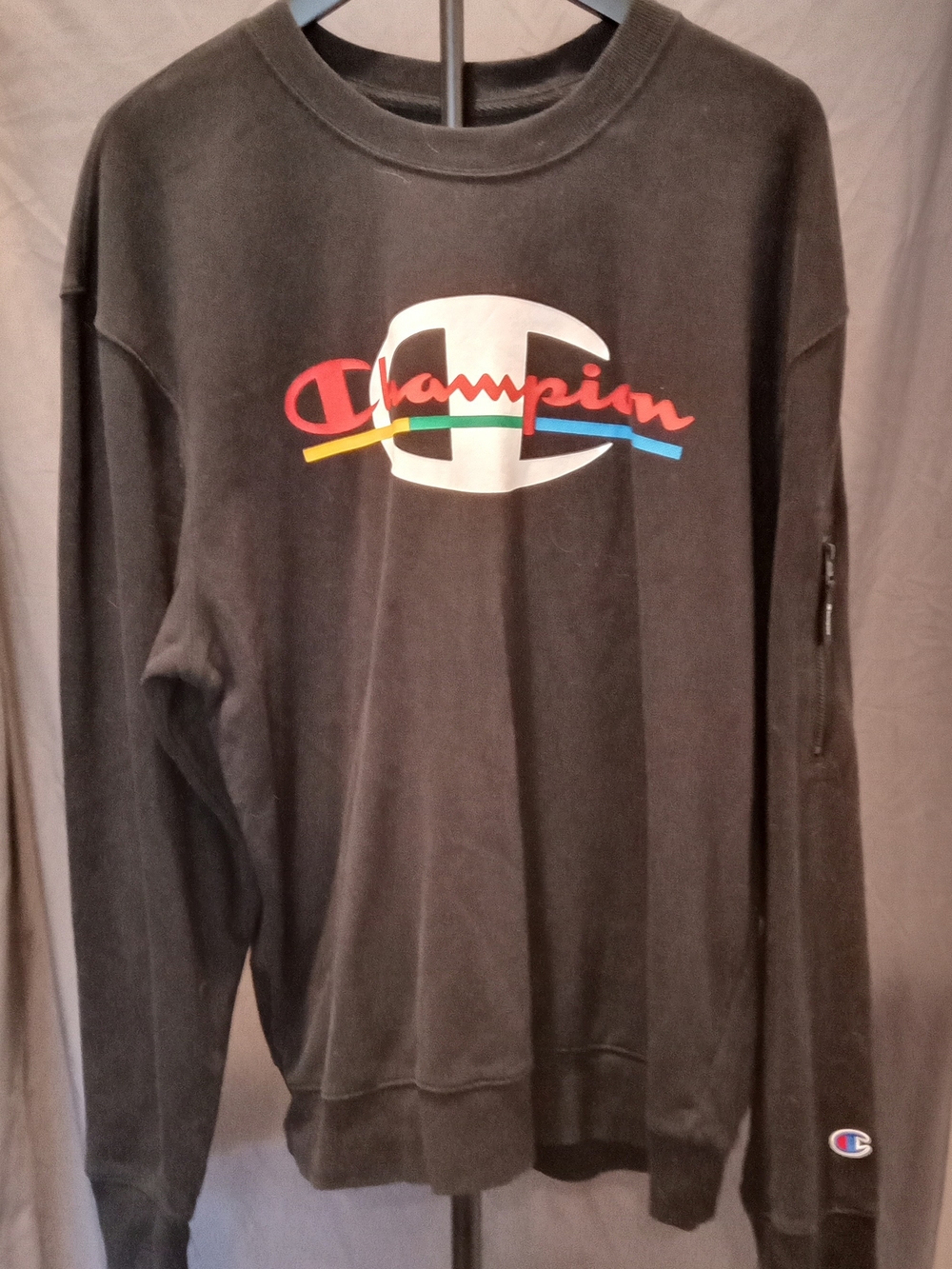 Champion Black Crewneck with Multicolor Script Logo Women's Size M